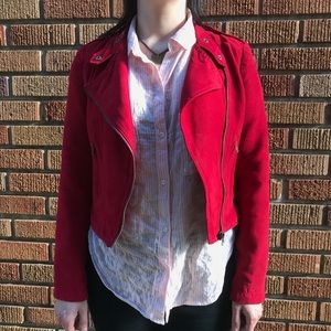 Red Suede Moto Jacket